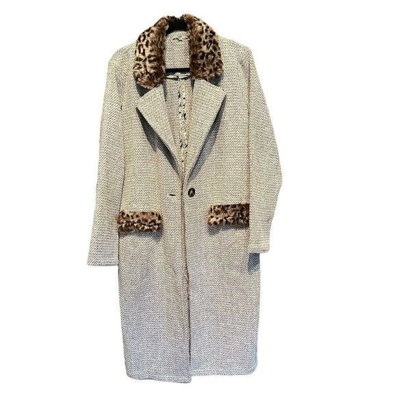 Mystree Jackets & Blazers - Mystree Anthropologie Long Line Coat Herringbone Animal Print Women's Size Large